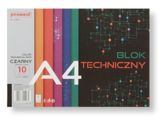 BLOK TECHNICZNY A4 CZARNY BT-9 180g 10 ARKUSZY PREMIUM BARWIONY W MASIE [opakowanie=10szt] (SZPSH)
