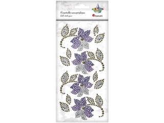 Kryształki samoprzylepne kwiaty 55x66mm, liście 15x28/10x22mm fioletowo-złoto-srebrne 12szt.