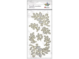 Kryształki samoprzylepne łodygi z liśćmi mix rozmiarów złoto-białe 7szt.