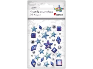 Kryształki samoprzylepne mix tonacja niebieska gwiazdki 18x18/14x14mm, okrągłe O8/6mm, perełki O4mm, szafiry kwadratowe 14x14mm i romby 11x19/6x12mm 3