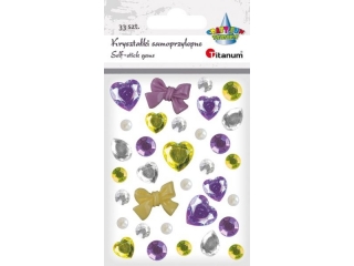 Kryszta�ki samoprzylepne mix wzor�w mix kolor�w 33szt.rodzaj: kokardki 22x16mm, serca 16x16mm, okr�g�e O10/8mm, �ezki 10x14mm, pere�ki O6mm tonacja fi