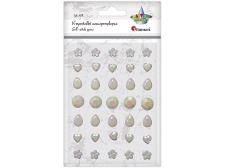 Kryszta�ki samoprzylepne mix wzor�w per�owe 35szt.rodzaj: kwiaty O10mm, serca 10x10mm, krople 10x14mm, okr�g�e O14mm