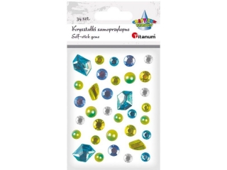 Kryszta�ki samoprzylepne mix wzor�w tonacja niebiesko-zielona 33szt.rodzaj: okr�g�e O108mm, kamyki 13x18mm, pere�ki O10/8mm