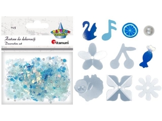 Zestaw pere�ki O4mm, cekiny kwiatek p�aski O10mm, kwiatki wypuk�e 2 wzory 10mm, konfetti truskawka 5x7mm, czere�nie 10x9mm, nuta 6x9mm, �ab�d� 6x8mm,