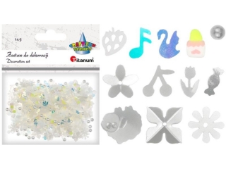 Zestaw pere�ki O4mm, cekiny kwiatek p�aski O10mm, kwiatki wypuk�e 2 wzory 10mm, konfetti truskawka 5x7mm, czere�nie 10x9mm, nuta 6x9mm, �ab�d� 6x8mm,