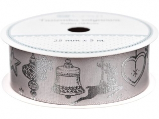 Wst��ka Bo�e Narodzenie DPCRAFT satynowa LOVABLE CHRISTMAS, 25 MM X 5 M, BE�OWA