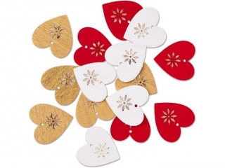 SAMOPRZYLEPNE KSZTA�TY Z DREWNA SERCA, 16 SZT., BIA�E, Z�OTE, CZERWONE