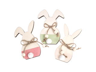 DREWNIANE ZAJ�CZKI, PASTELOWE, 10 CM, 3 SZT., MIX [opakowanie=3szt] WLK-DLP