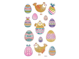 NAKLEJKI Z KRYSZTA�KAMI - JAJKA I KURKI, 14 SZT.