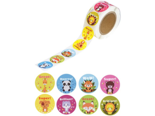 NAKLEJKI MOTYWACYJNE NA ROLCE 2,5 CM - ZWIERZ�TKA I NAPISY, 500 SZT.