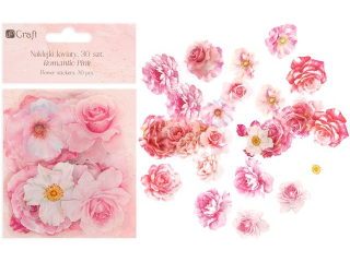 NAKLEJKI PET - KWIATY,  30 SZT - ROMANTIC PINK