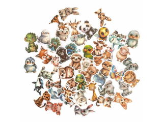 NAKLEJKI WINYLOWE - S�ODKIE ZWIERZ�TKA, 4-6 CM,  50 SZT.
