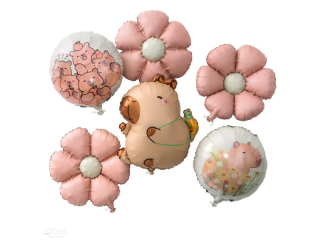 ZESTAW MATOWYCH BALON� FOLIOWYCH KAPIBARA, 6 SZT. - STOKROTKA