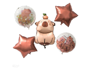 ZESTAW MATOWYCH BALONÓW FOLIOWYCH KAPIBARA, 5 SZT. - GWIAZDKA