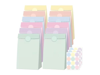 TOREBKI PAPIEROWE PASTELOWE Z NAKLEJKAMI, 12 SZT.