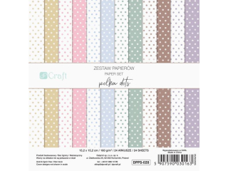 ZESTAW PAPIER�W 15,2 X 15,2 CM, 24 KARTKI - POLKA DOTS