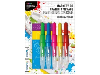 MARKERY DO TKANIN W SPRAYU Z SZABLONAMI ZWIERZAKI 5 SZT I KIDEA