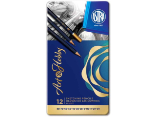 O��wki grafitowe ASTRA Artea do szkicowania w metalowym pude�ku 12szt.