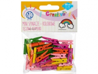 Mini spinacze drewniane kolorowe 50 sztuk - T�czowe klamerki