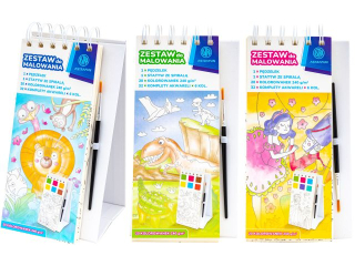 Zestaw do malowania z farbami ASTRAFUN 20 kol + pdzel, mix wzorw: zwierztka, ksiniczki, kosmos, dinozaury