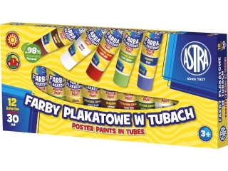 Farby plakatowe w tubie 12 kolor�w ASTRA 30ml