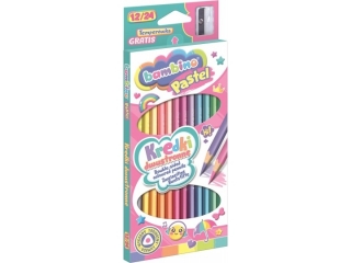 Kredki szkolne trójkątne dwustronne 24 kolory 12 sztuk + temperówka PASTEL
