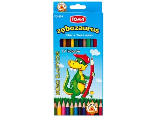 Kredki szkolne elastyczne heksagonalne Z�BOZAURUS 18cm - 12 kolorowe mix