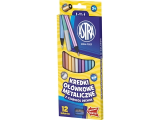 Kredki o��wkowe ASTRA metaliczne Jumbo 12 kolor�w z temper�wk�