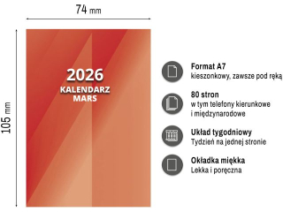 Kalendarz kieszonkowy O-PRESS A7 tygodniowy Mars 2026