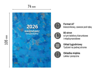 Kalendarz kieszonkowy O-PRESS A7 tygodniowy 2026