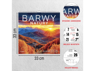 Kalendarz cienny O-PRESS kwadrat 33x33 Barwy Natury 2026