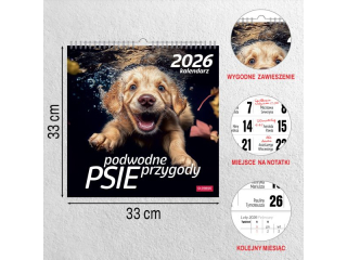 Kalendarz cienny O-PRESS kwadrat 33x33 Psy pod Wod 2026
