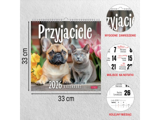Kalendarz cienny O-PRESS kwadrat 33x33 Przyjaciele 2026