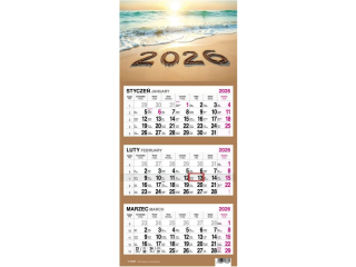 Kalendarz trójdzielny O-PRESS ekonomiczny Plaża 2026