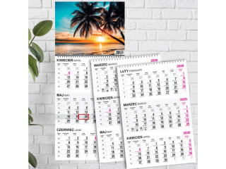 Kalendarz trójdzielny O-PRESS spirala Plaża 2026