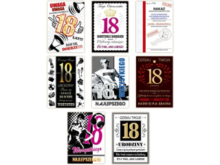 Kartki na 18 urodziny MERIGRAF lakier, kolorowa folia