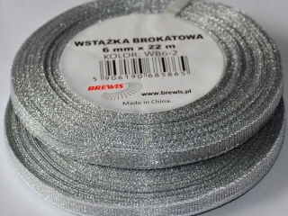 Wstka brokatowa rozmiar: 6mm x 22 m kolor: srebrny