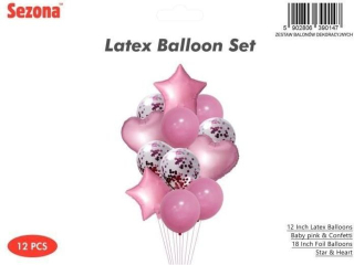 Zestaw balon�w 30cm/46 cm 14 szt R�owe Serduszka, Gwiazdki i Konfetti