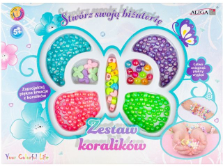 Zestaw koralików plastikowych PJ-1961 mix kol. i kształtów, op. ok.150szt. + żyłka 120cm