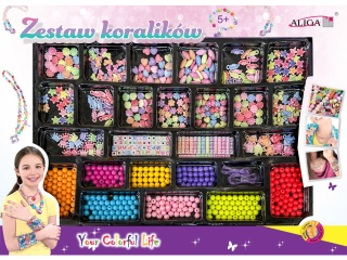 Zestaw koralików plastikowych PJ-2005 mix kol.i kształtów,op.ok.650szt.+2 żyłki 120cm