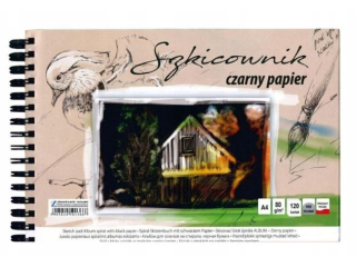 Szkicownik na spirali czarny papier KRESKA A4 120k. 80g