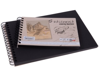 Szkicownik na spirali czarny karton KRESKA A4 60k. 170g