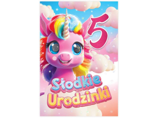 Kartka urodzinowa dla dziecka KZK B6 Nr 084, na 5 urodziny z Jednorocem