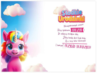 Kartka urodzinowa dla dziecka KZK B6 Nr 084, na 5 urodziny z Jednorocem