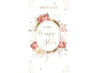 Kartka �lubna ARMIN STYLE KP-272 z�ocona ze wst��k� i efektem 3D "Gratulacje w dniu Waszego �lubu" 21x12cm