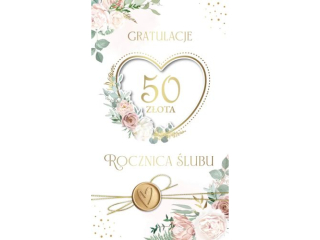 Kartka rocznica lubu ARMIN STYLE KP-280 zocona ze sznurkiem i efektem 3D "50 rocznica lubu" 21x12cm
