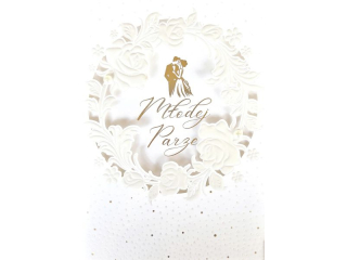 Kartka �lubna ARMIN STYLE KP-285 z�ocona z a�urowym wyci�ciem "M�odej Parze" 17,5x12,5cm