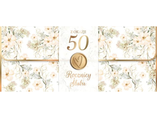 Kartka rocznica lubu - koperta na pienidze ARMIN STYLE KP-270 florystyczne wzory ze zoceniami "Z okazji 50 Rocznicy lubu" 25x10cm