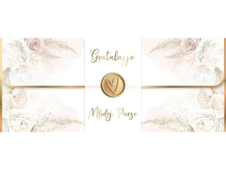 Kartka �lubna - koperta na pieni�dze ARMIN STYLE KP-255 z�ocona ze stemplem "Gratulacje M�odej Parze" 25x10cm