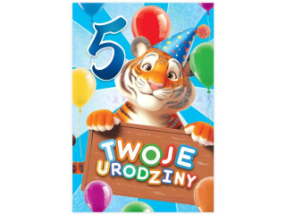 Kartka urodzinowa dla dziecka KZK B6 Nr 082, na 5 urodziny z Tygrysem
